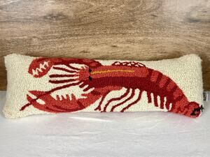 Vintage Chandler 4 Corners Lobster Hooked Pillow Red Wool Blend Coastal Decor